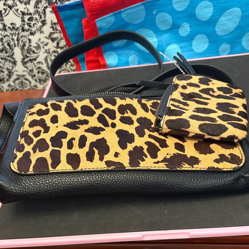 Leopard Print Leather Crossbody Bag / Mini Bag